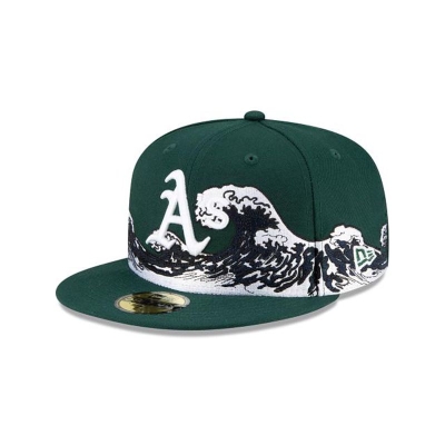 Green Oakland Athletics Hat - New Era MLB Wave 59FIFTY Fitted Caps USA7389051